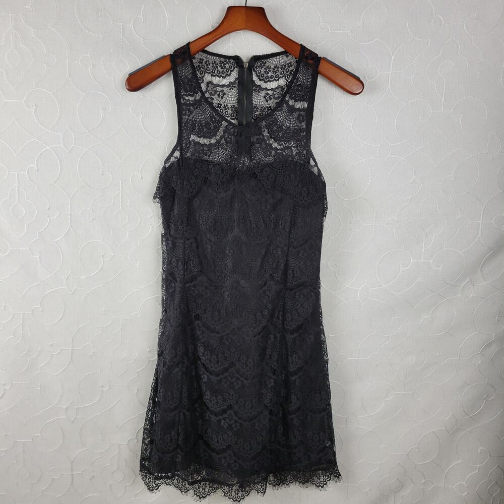 TCEC Women Dress Size M Black Eyelash Scallop Lace Sleeveless Open Back Cocktail